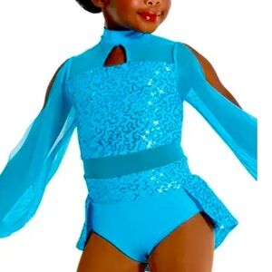 Weissman Cold Shoulder Draped Sleeves Teal All I Am 11714 Tap Jazz Costume Dance
